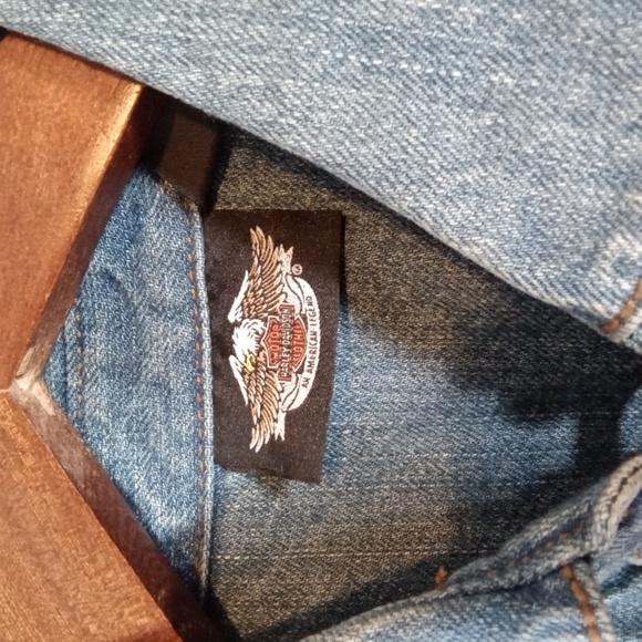 Harley-Davidson Blue Embroidered Button-Down Shirt Denium Costal Womens M - Picture 3 of 11